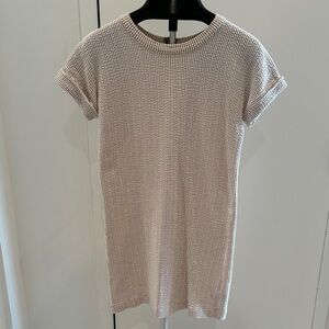 Club Monaco Short Sleeve Ribbed Knit dress in Creamy Beige!
